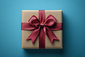 Gift box with satin ribbon bow, New Year and Christmas, a Holiday Photo by AlyaAnd