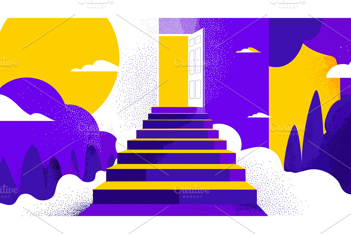 Staircase to door. Stair up surreal, an Object Illustration by Stock-Smart-Start