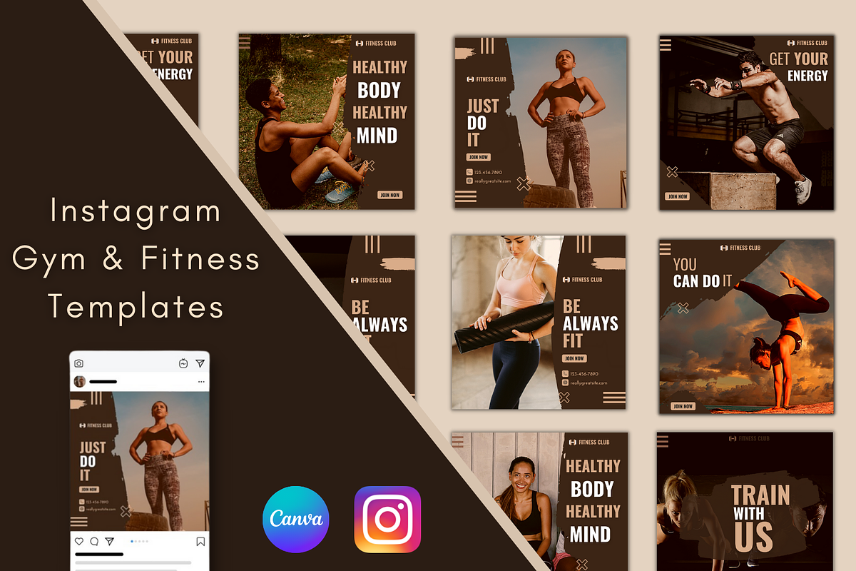 Instagram Gym & Fitness Templates, a Social Media Template by Qamso Designs (Photo 1 of 2)