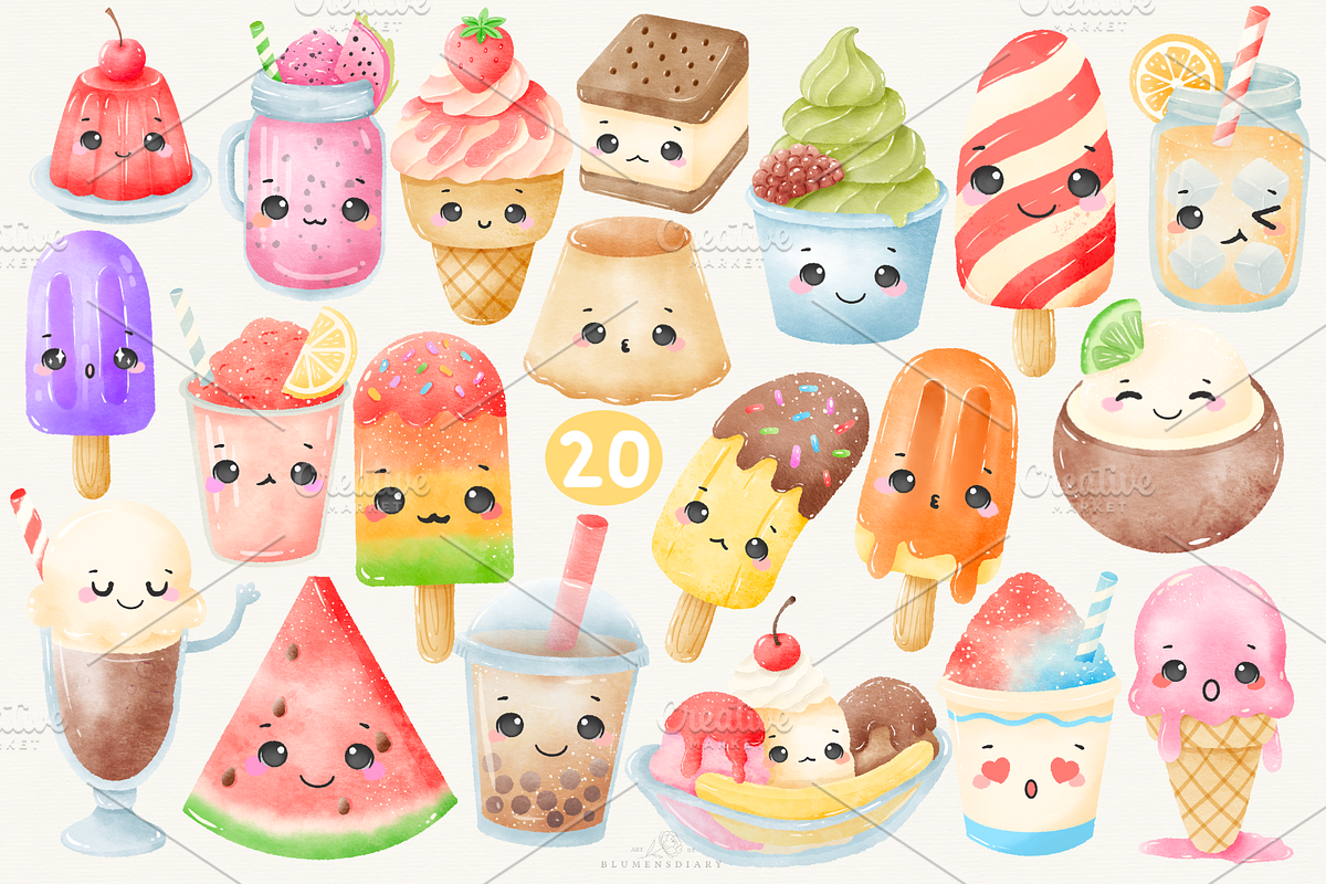 Summer Treats Kawaii Clipart, a Food Illustration by Blumensdiary (Photo 2 of 7)