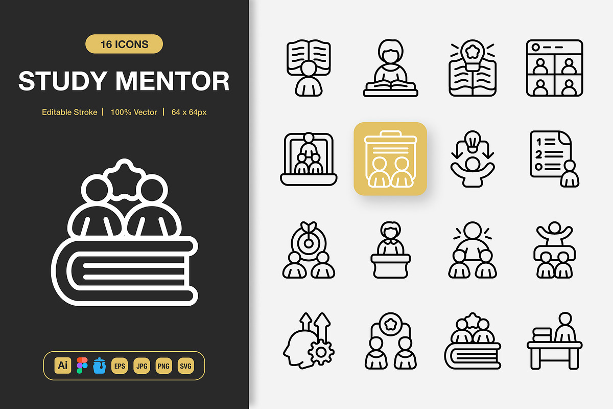 Study Mentor Icons, an Outline Icon by Spacepixel Creative