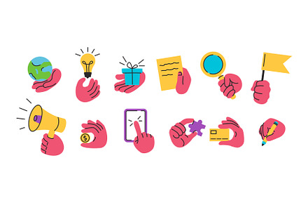 Hands carried icons. Doodle hand, an Object Illustration by winwin.art