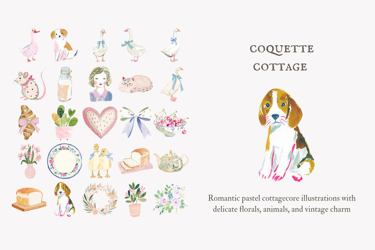 Coquette cottage clipart set, a Decorative Illustration by Patishop Art (Photo 2 of 9)