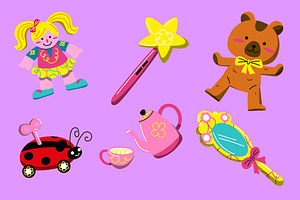 Purple Girl Toys Illustration, an Object Illustration by graphicook