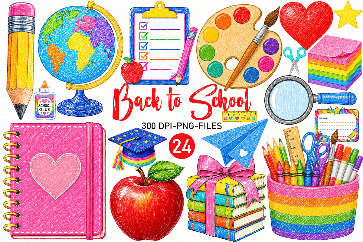 Back to School Clipart PNG Bundle, a Seasonal Illustration by Designworld (Photo 1 of 5)