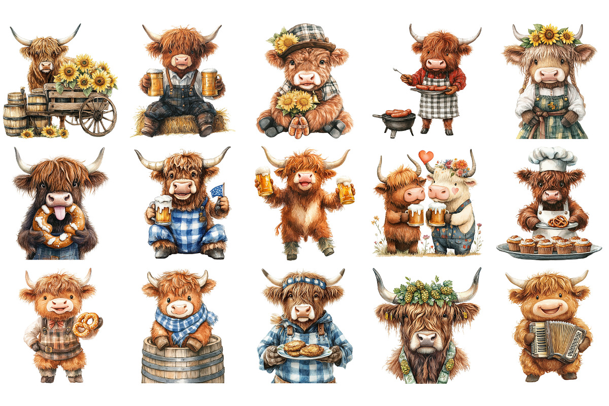 Oktoberfest Highland Cow Clipart, an Illustration by Craft Nest (Photo 2 of 4)