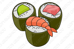 Sushi Rolls Nigiri Maki Japanese, a Food Illustration by Christos Georghiou