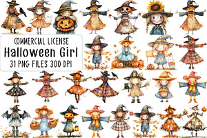 Halloween Scarecrow Girl Clipart, an Illustration by CraftArtStudio