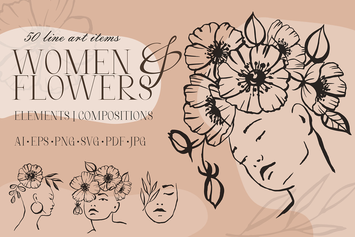 Line Art Women & Flowers Collection, a Healthcare Illustration by Dervik Art Store (Photo 1 of 9)