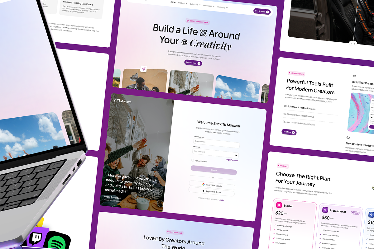 Monava - Creator Monetization UI Kit, a Landing Page Template by Agensip Design Agency (Photo 2 of 10)