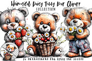 Watercolor Daisy Teddy Bear Clipart, a Seasonal Illustration by OK Design (Thumbnail 1 of 6)