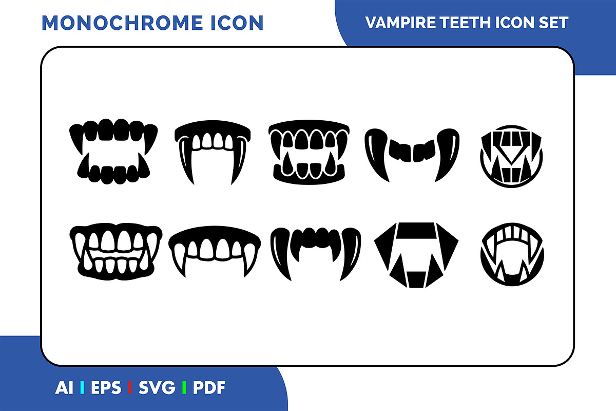 Vampire Teeth Halloween Icon Set, a Solid Icon by Fontmine Studio (Photo 1 of 3)
