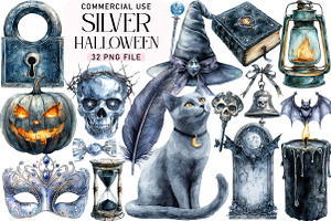 Silver Halloween Clipart, an Illustration by Daily.Designs