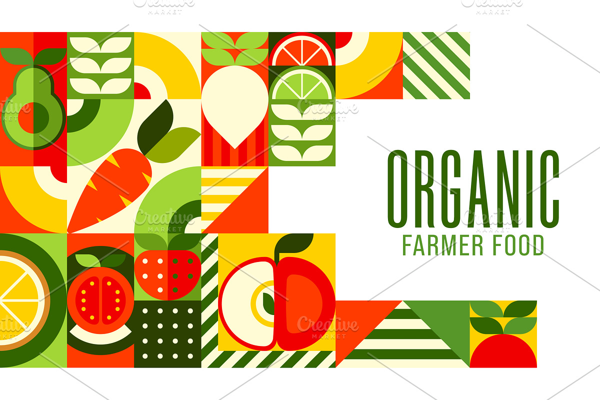 Organic farm fruits vegetables, a Food Illustration by Vector Tradition