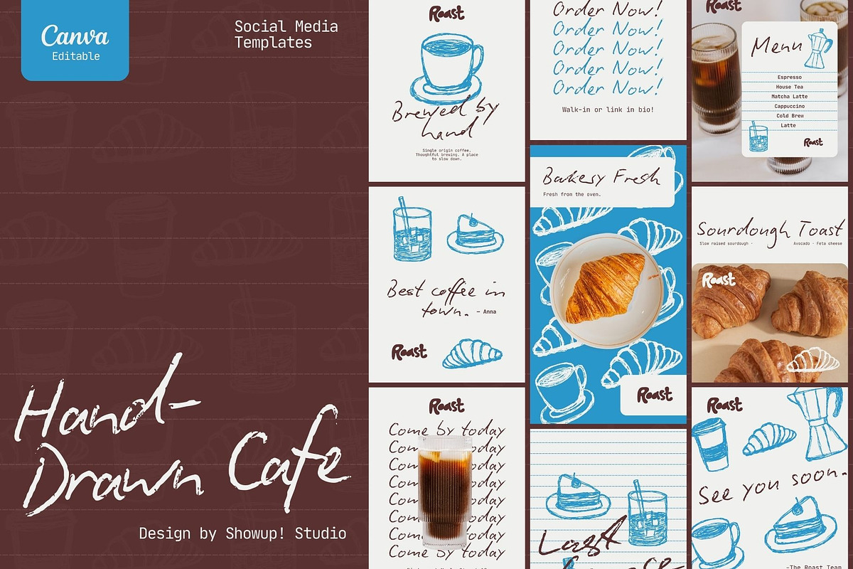 Hand-Drawn Café Social Media Kit, a Social Media Template by ShowUp! Studio (Photo 1 of 7)