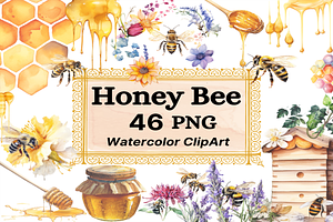 Honey Bee Watercolor Clipart