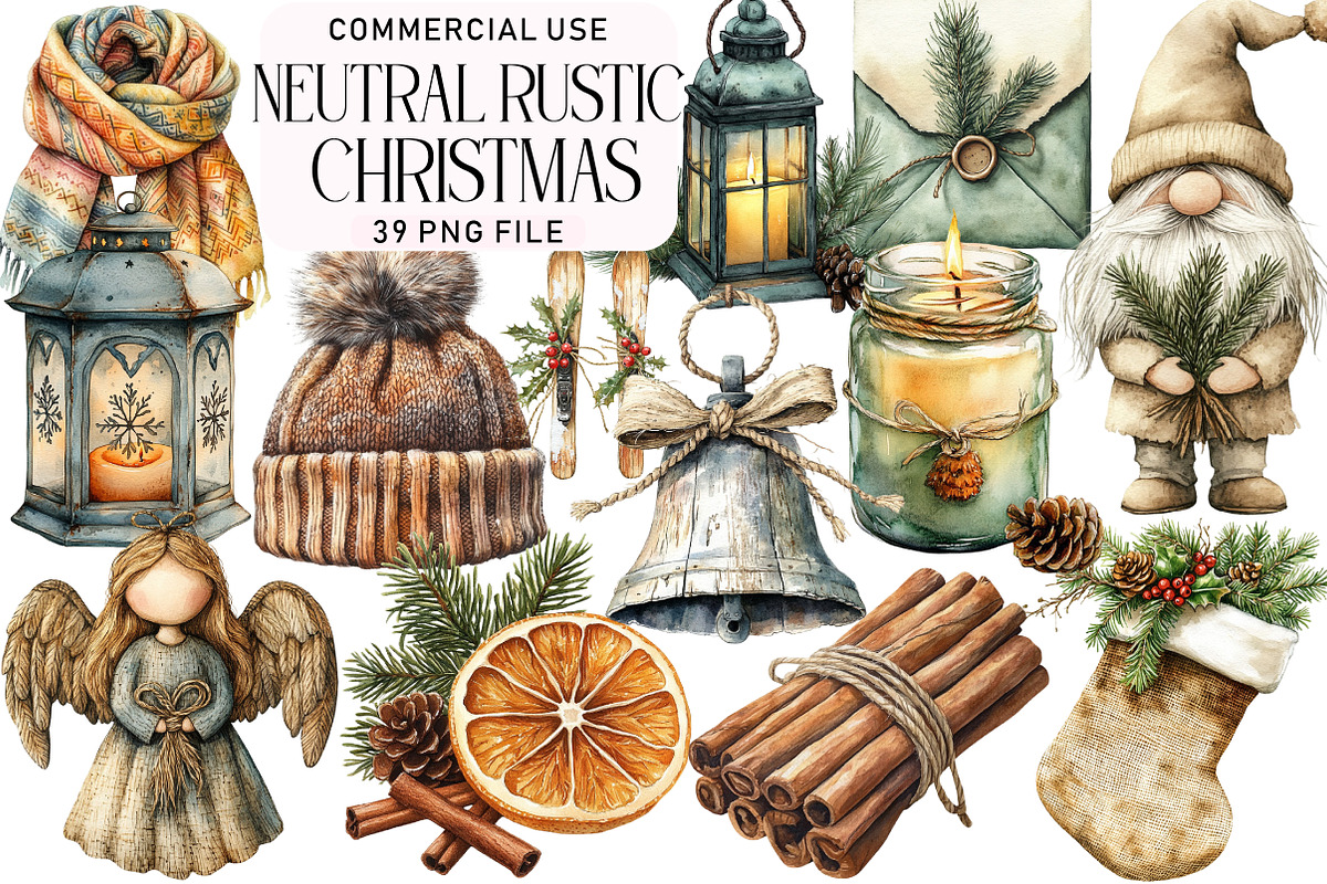 Neutral Rustic Christmas Clipart Bun, an Illustration by Daily.Designs (Photo 1 of 5)