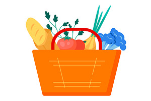 Grocery shopping basket with, a Food Illustration by vectorpointstudio