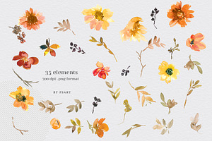 Watercolor Fall Floral Clipart