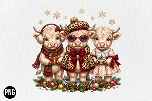 Leopard Christmas Highland Cow PNG, a Seasonal Illustration by CraftArtStudio