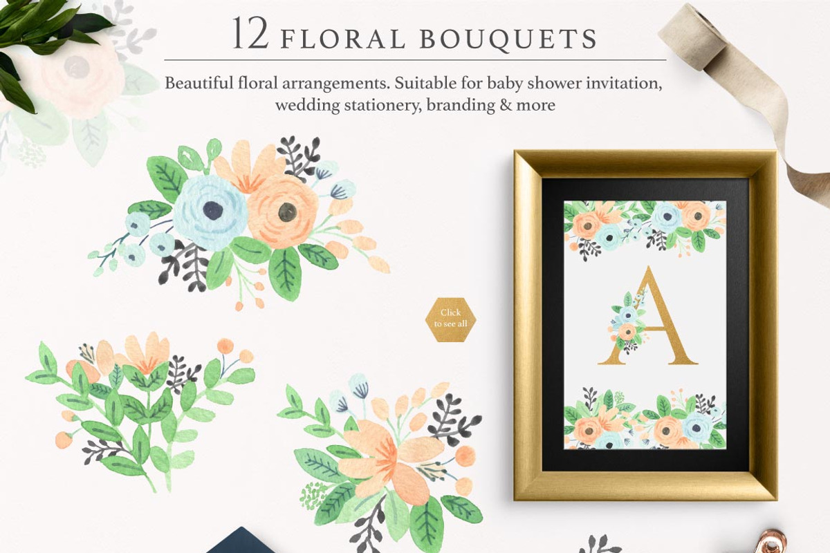 Dear Baby Watercolor Florals & Leaf, an Illustration by Momo Studio (Photo 2 of 14)