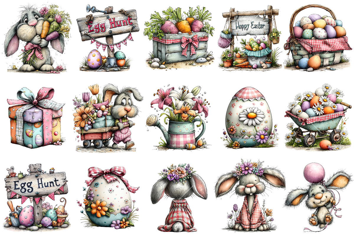 Whimsical Gingham Easter Clipart, an Illustration by OK Design (Photo 3 of 4)