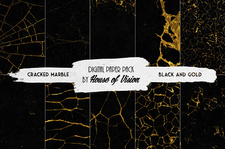 Cracked Marble Black & Gold Pack 10