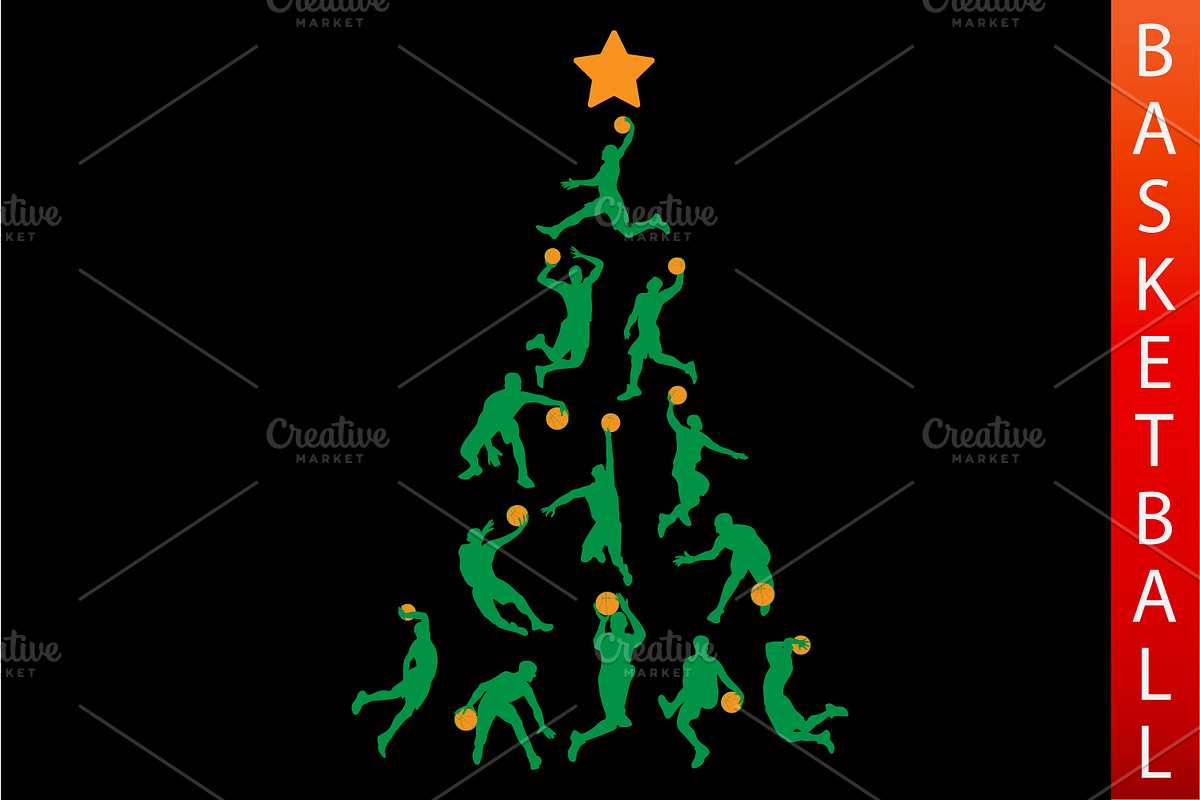 Basketball Christmas Tree SVG DXF, a Decorative Illustration by Kluva's Wavy Silhouettes (Photo 1 of 4)