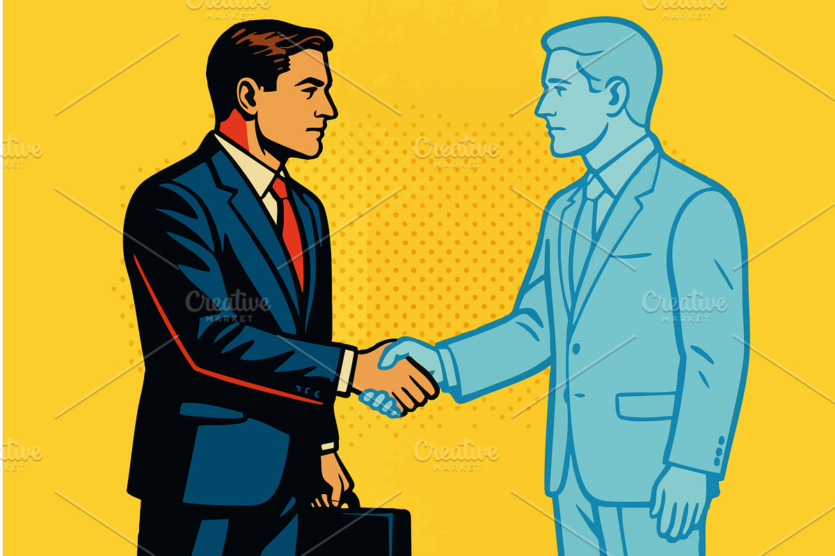 Businessman Shaking Hands with, a Person Illustration by AlexArt