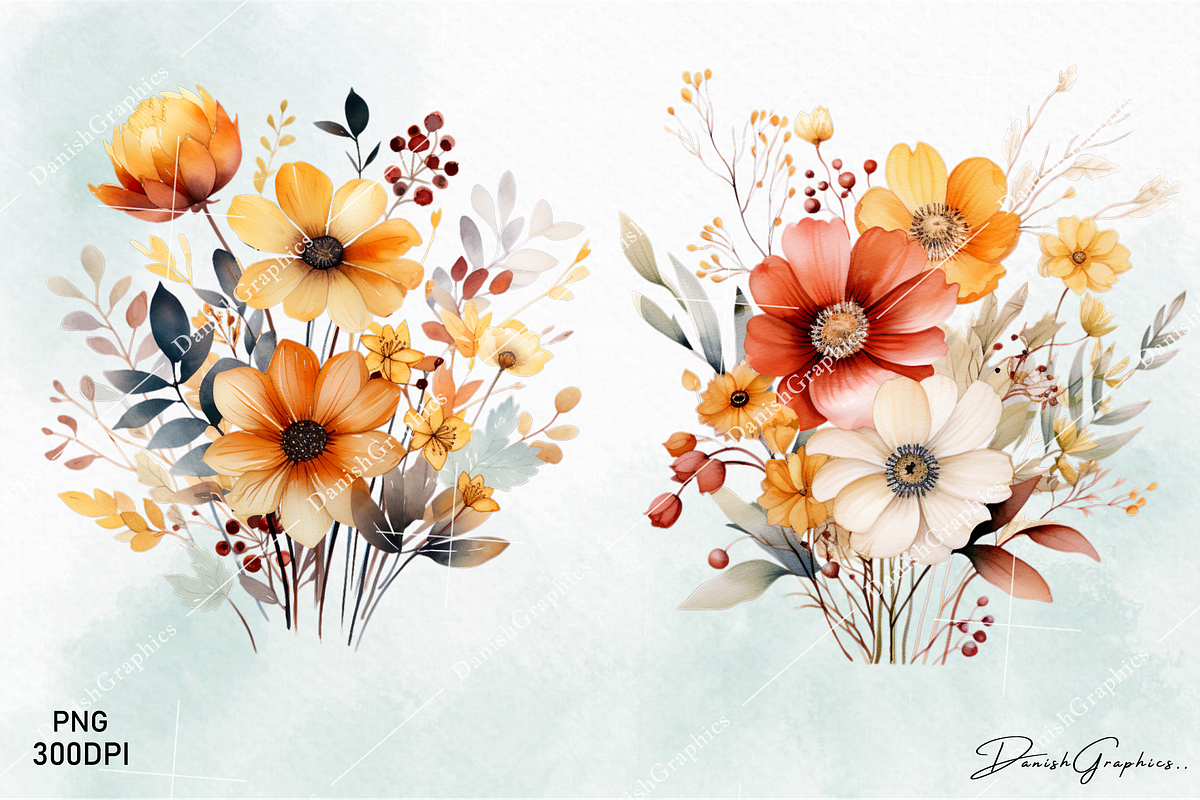 Watercolor Flower Clipart Bundle PNG, a Decorative Illustration by danishgraphics (Photo 4 of 6)