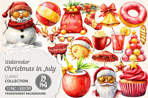 Watercolor Christmas in July Clipart, an Illustration by Dream Creation