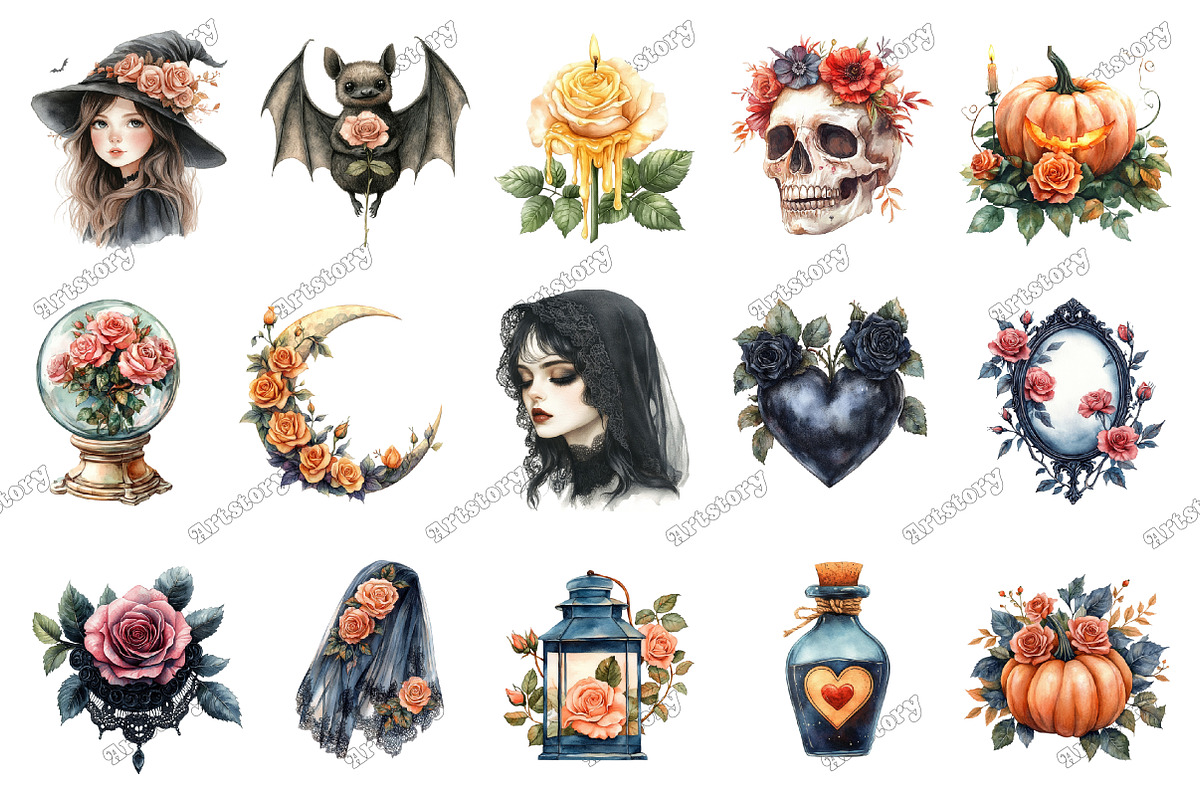 Romantic Halloween Clipart, an Illustration by designcity5 (Photo 3 of 5)
