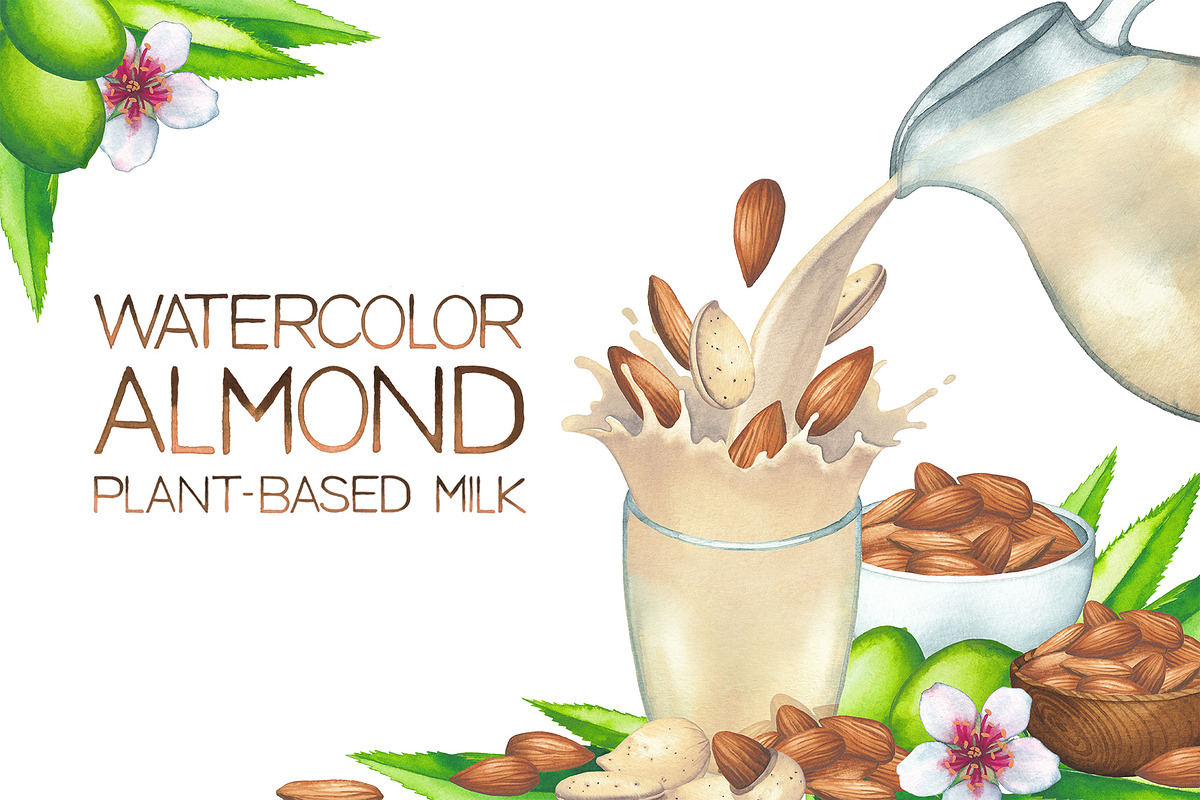 Watercolor almond milk, a Food Illustration by Ekaterina Glazkova (Photo 1 of 11)