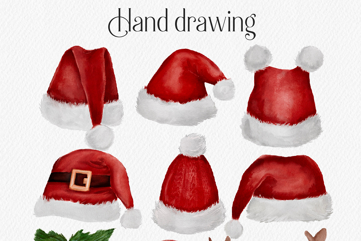 Watercolour Santa red hats, a Seasonal Illustration by Julia Bogdan (Photo 2 of 4)