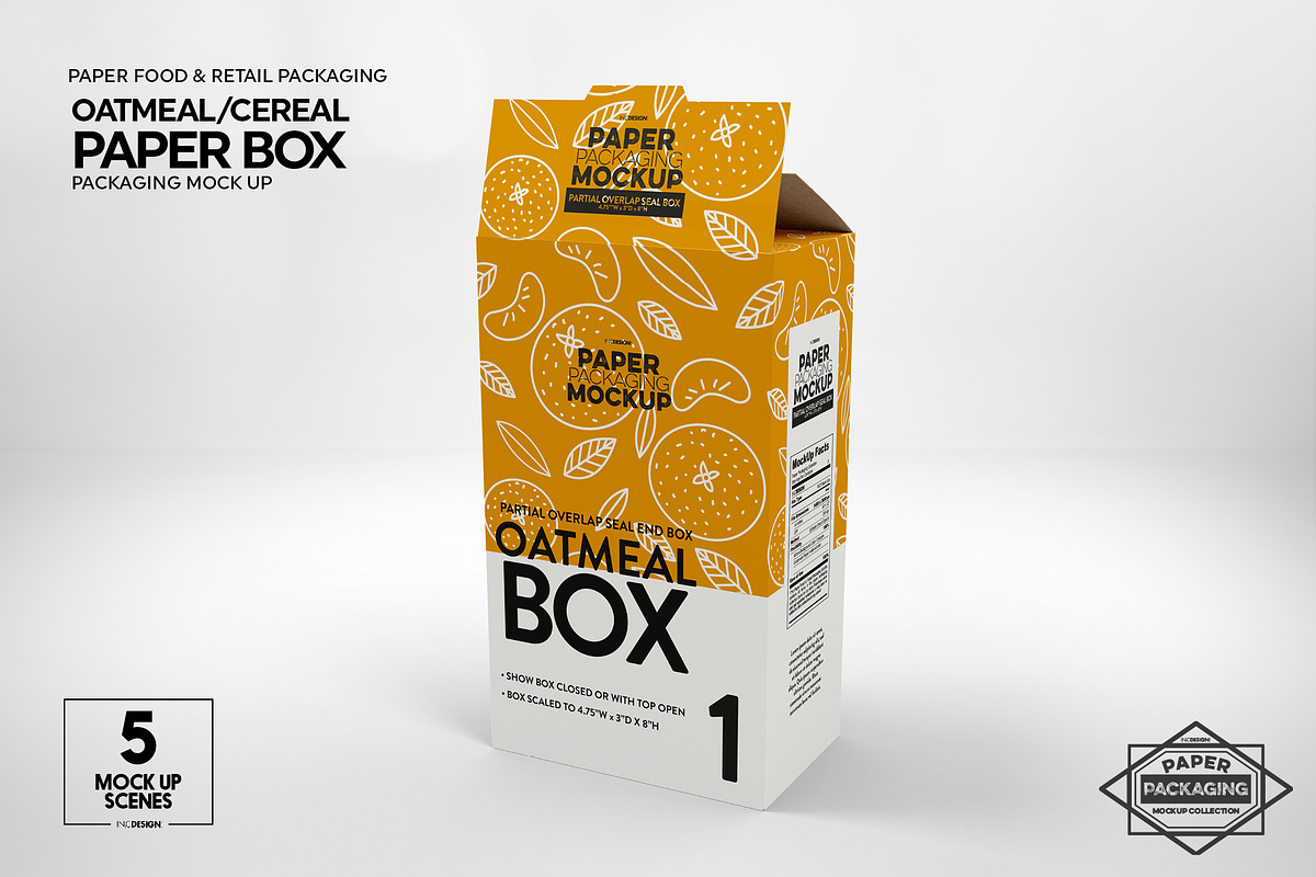 Paper Oatmeal Box Packaging Mockup, a Cups & Container Mockup by INCDesign (Photo 5 of 14)