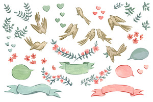 Wedding Birds, Gouache Clipart