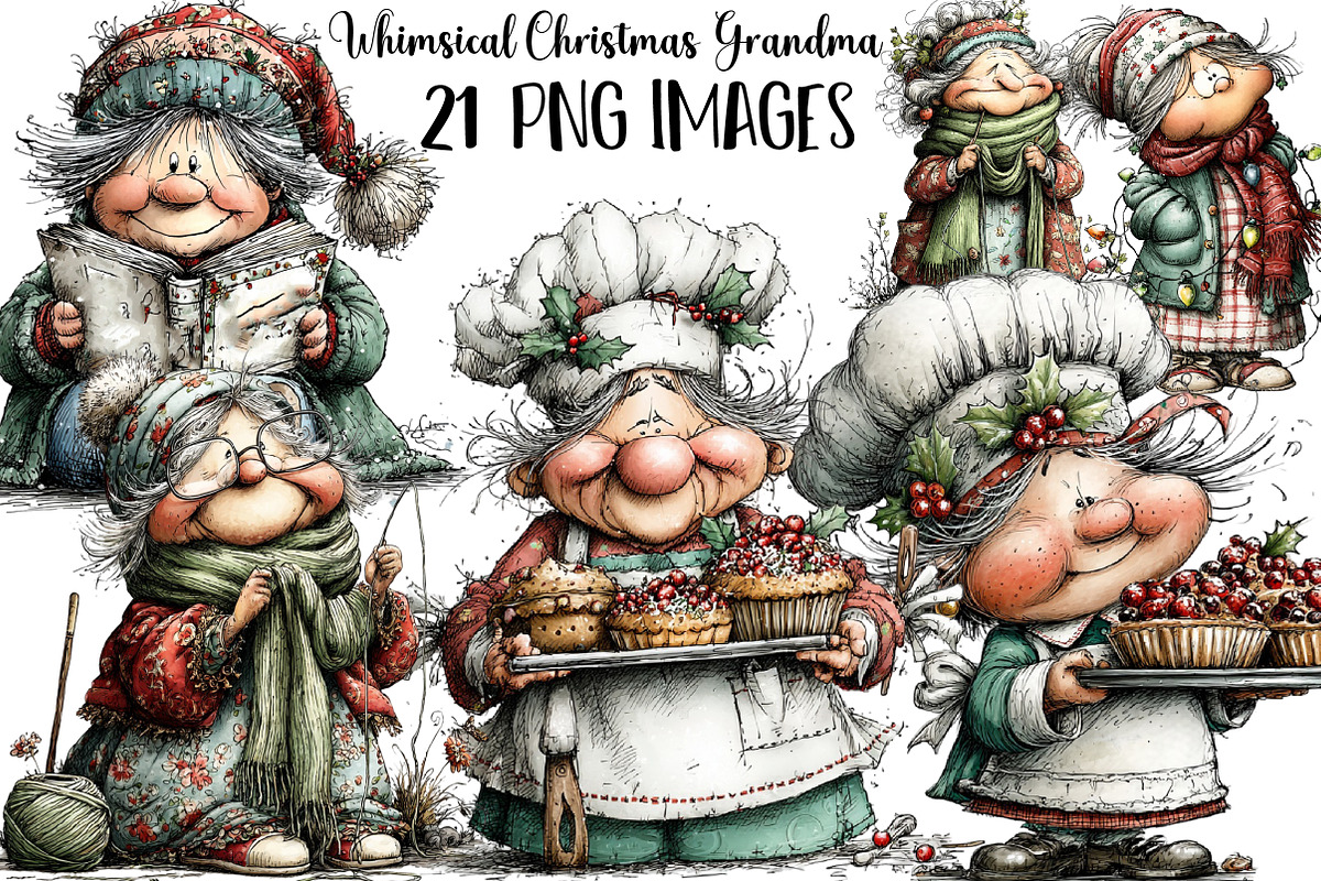 Whimsical Christmas Grandma Clipart, an Illustration by DreamArtGraphic (Photo 1 of 6)