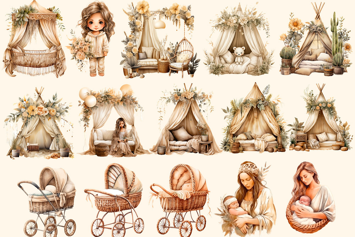 Boho Baby , Watercolor clipart, a Decorative Illustration by Hello My Print (Photo 5 of 10)