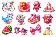 Bohemian Pink Gingham Summer Clipart, an Illustration by Dream Creation (Thumbnail 2 of 4)