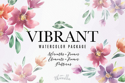 Vibrant Watercolor Florals Package