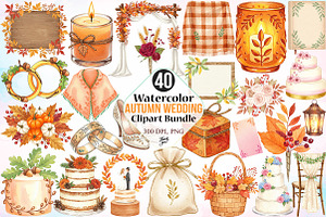 Watercolor Autumn Wedding Clipart, a Seasonal Illustration by Canvas Craft