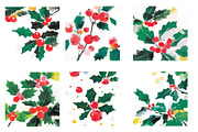 Watercolor Holly Pattern, an Illustration by Designworld (Thumbnail 2 of 5)