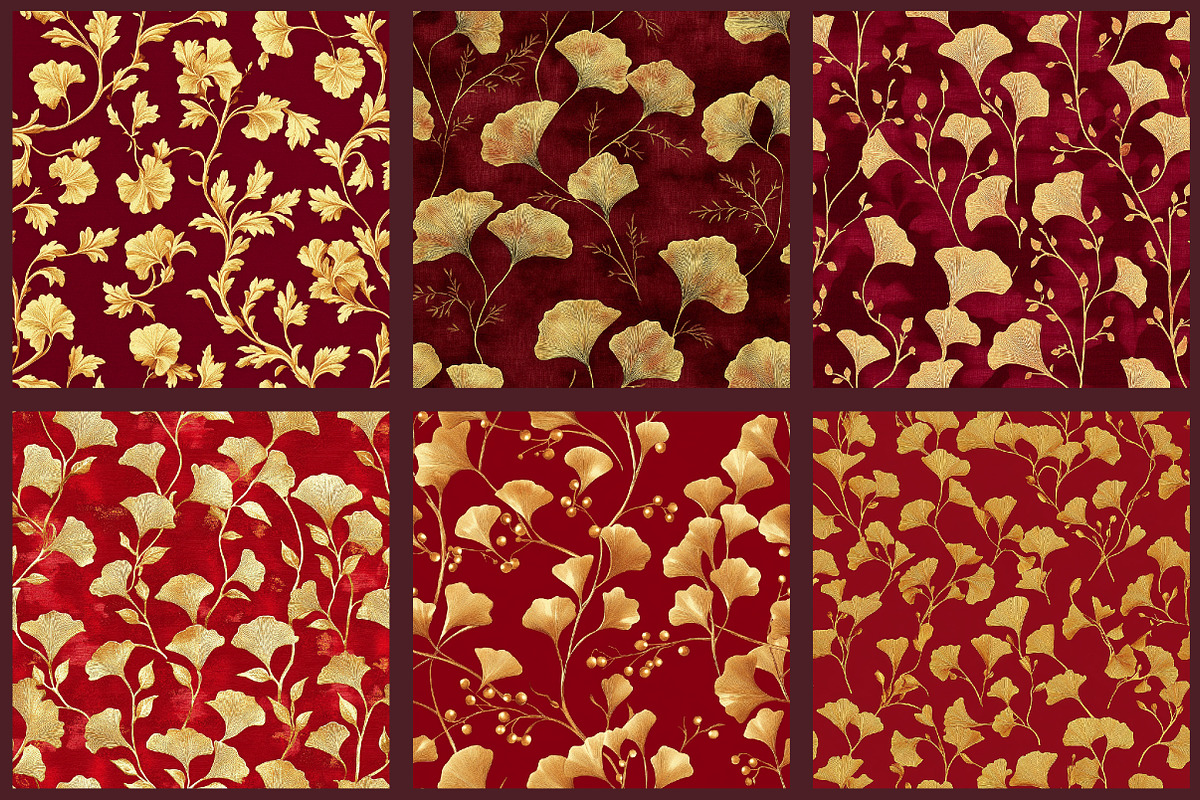 Red and Gold Ginkgo Digital Paper, a Pattern Graphic by designcity5 (Photo 2 of 5)