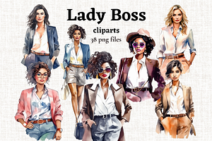 Watercolor Lady Boss Clipart