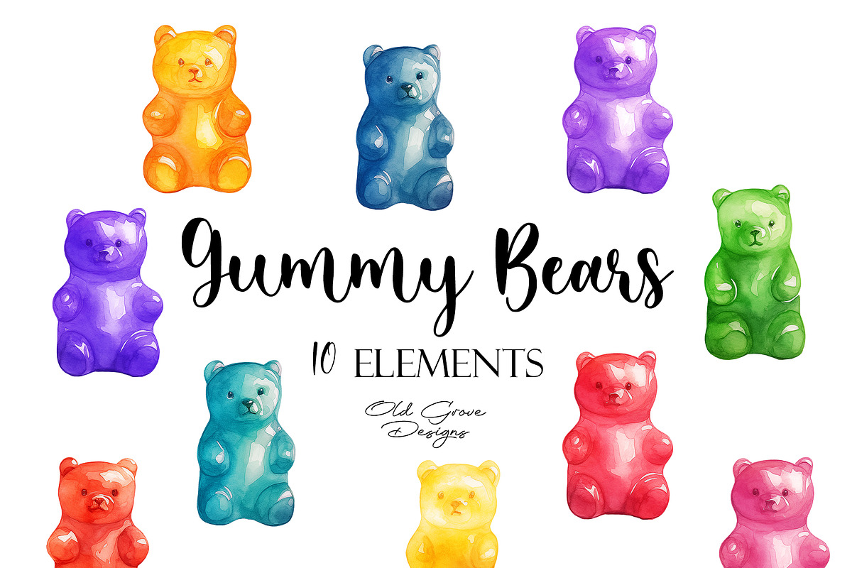 Watercolor Gummy Bear Clipart, a Food Illustration by Old Grove Designs (Photo 1 of 6)