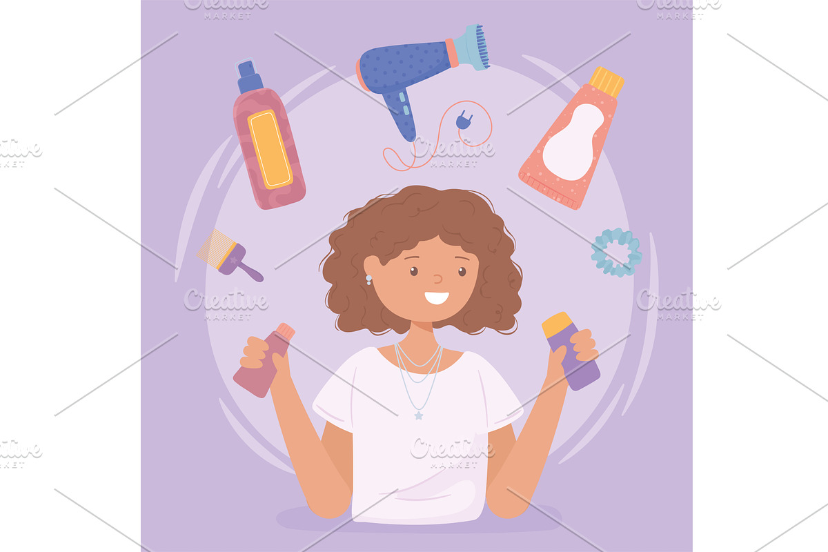 girl and supplies hair care, a Person Illustration by studiogstock