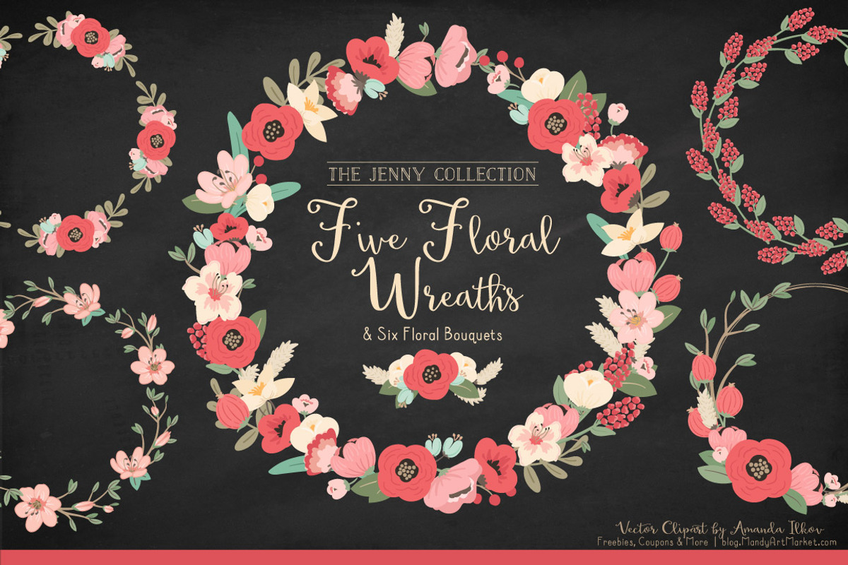 Mint & Coral  Floral Wreaths, an Illustration by Amanda Ilkov (Photo 2 of 4)