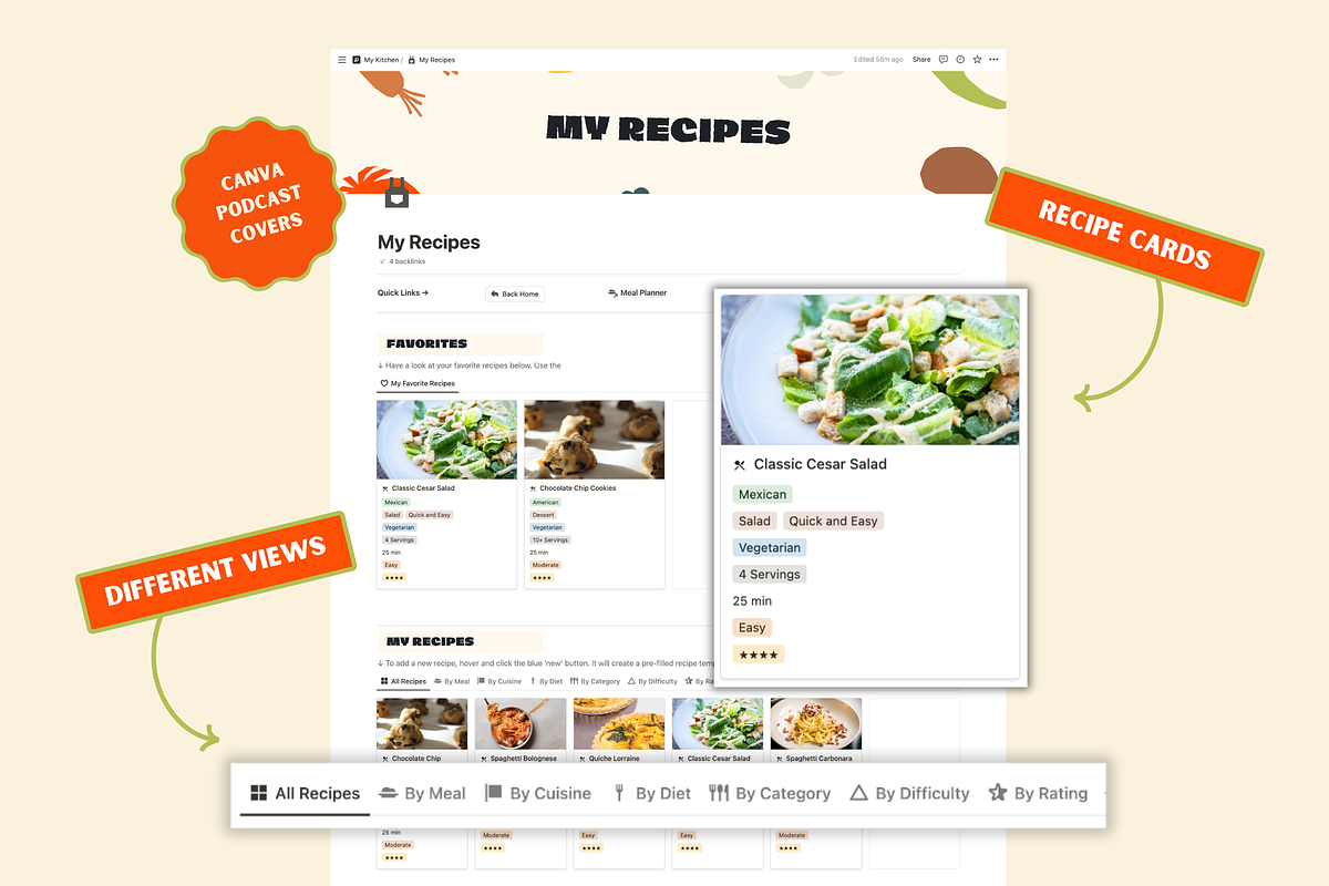 Notion Recipes Meal Planner Template, a Templates & Theme by Woolshark (Photo 5 of 10)