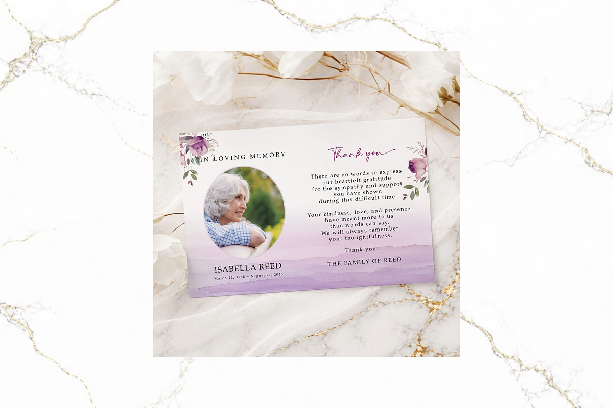 Funeral Thank You Card Canva FR009, a Card Template by TyphoonStudio (Photo 1 of 6)