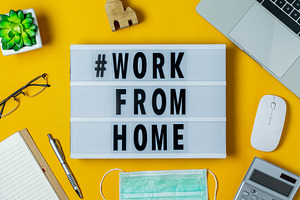 Top view work at home containing text, motivation, and global